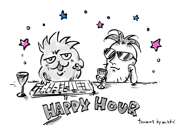 Fanart by Michi of Renkon and Daikon avatars streaming Happy Hour